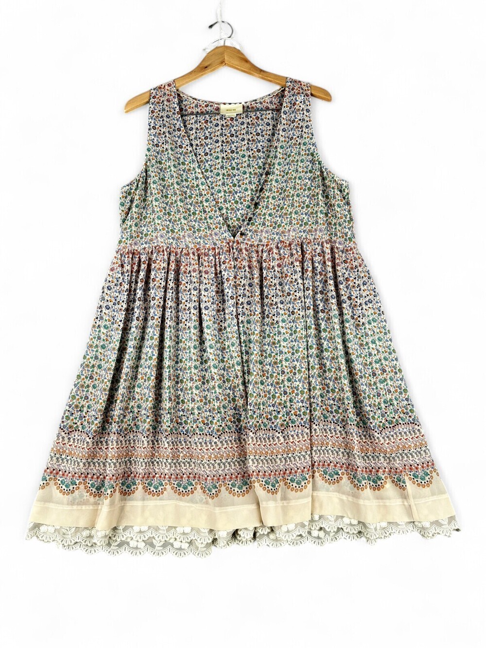 Maeve Floral Sleeveless Midi Dress L Lace Hem